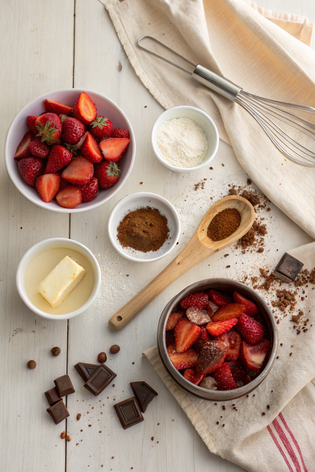 Strawberry Brownies beautifully presented from an overhead angle