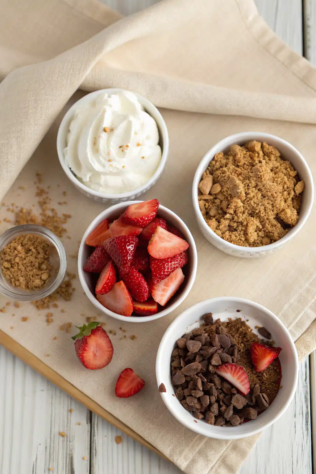 Strawberry Icebox Cake beautifully presented from an overhead angle