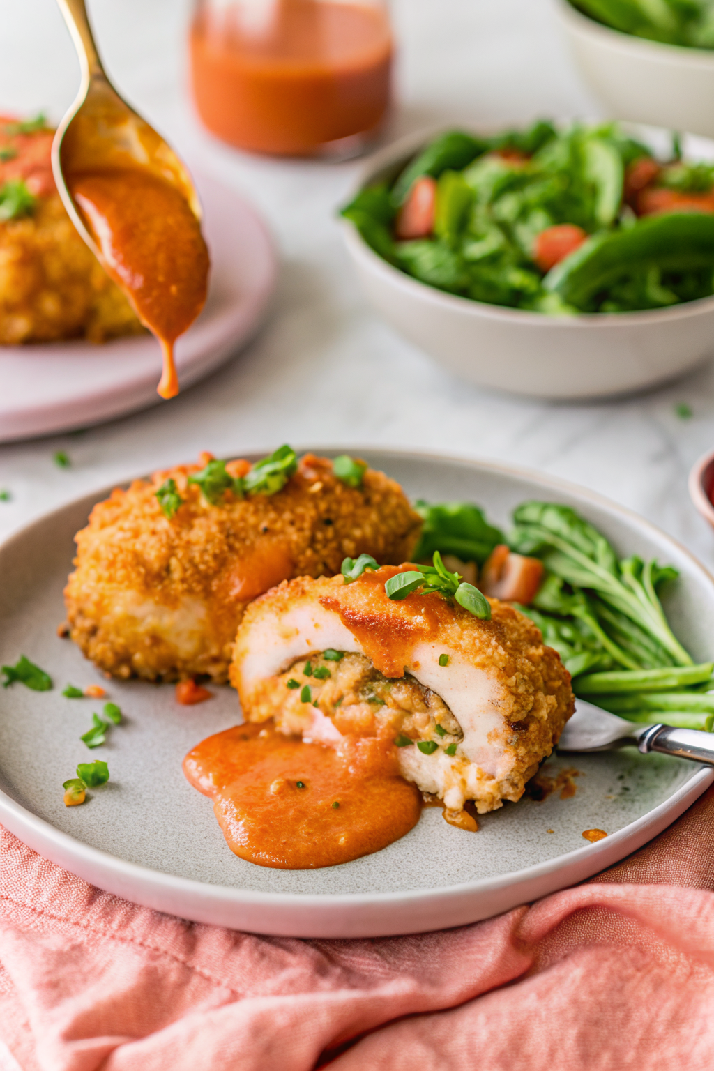 Buffalo Stuffed Chicken Breasts ingredients organized and measured on kitchen counter