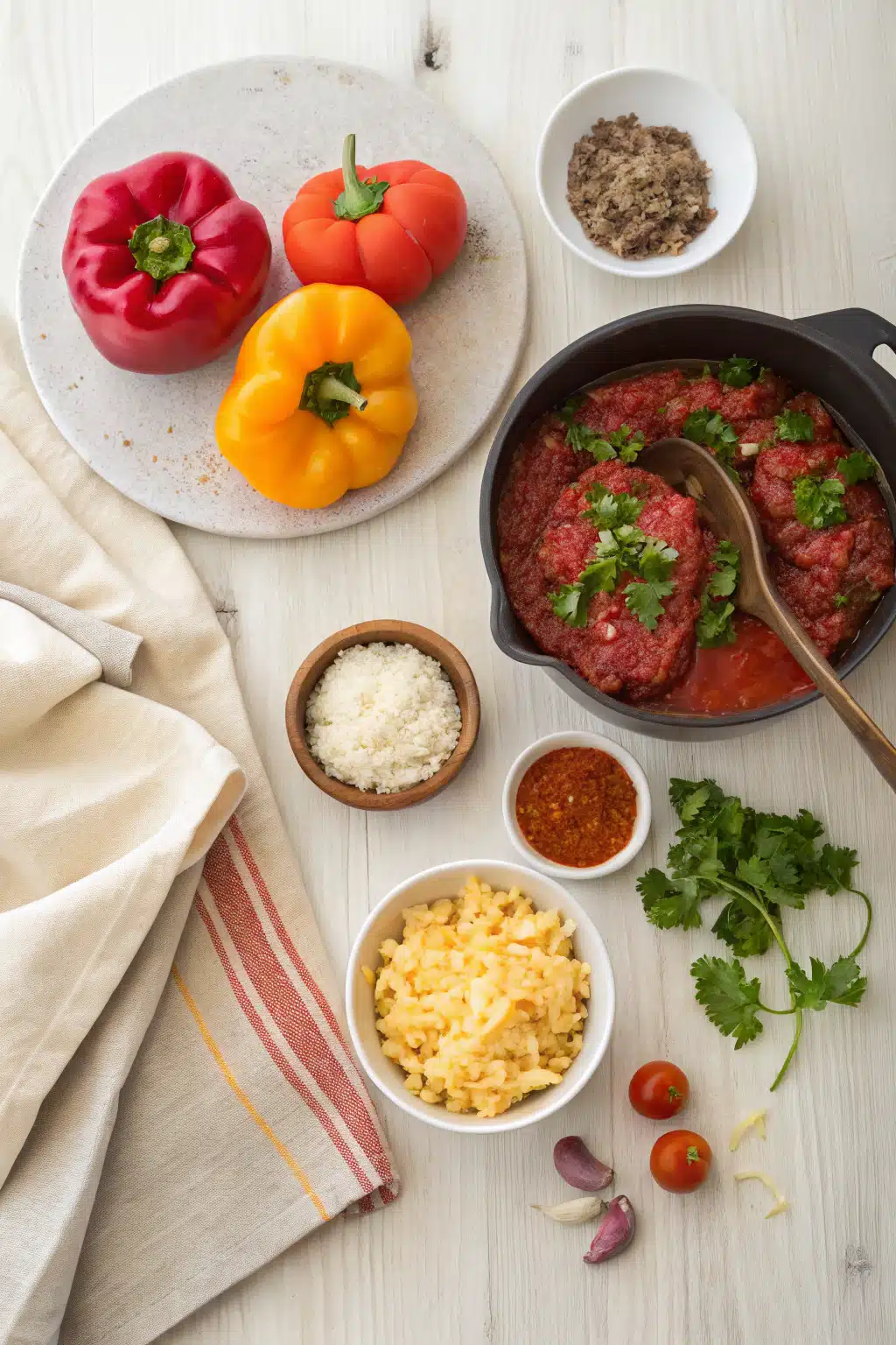Stuffed Pepper Soup beautifully presented from an overhead angle