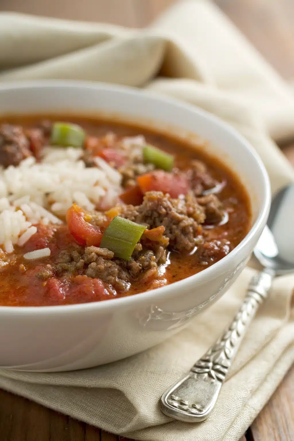 Stuffed Pepper Soup slice on plate showing perfect texture and swirl pattern