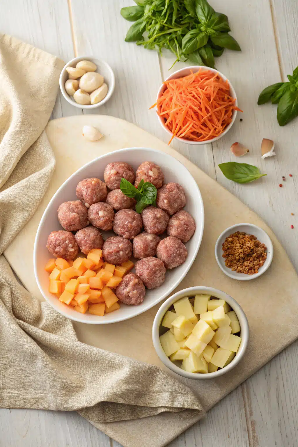 Sweet And Sour Meatballs beautifully presented from an overhead angle
