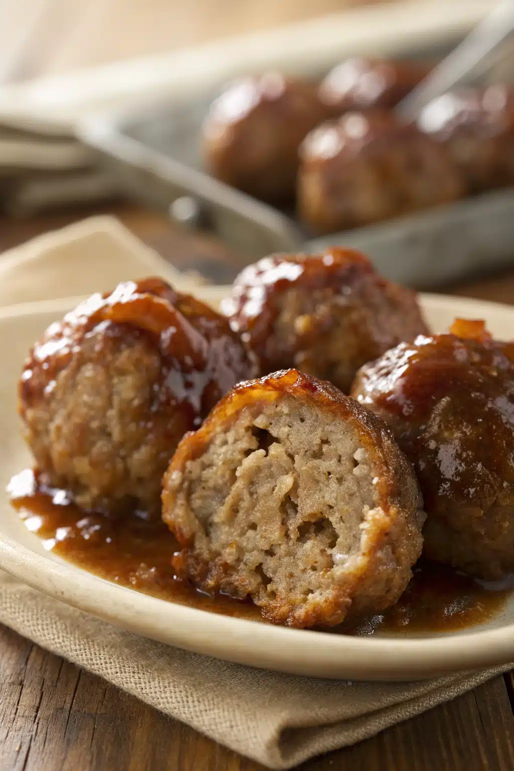 Sweet And Sour Meatballs slice on plate showing perfect texture and swirl pattern