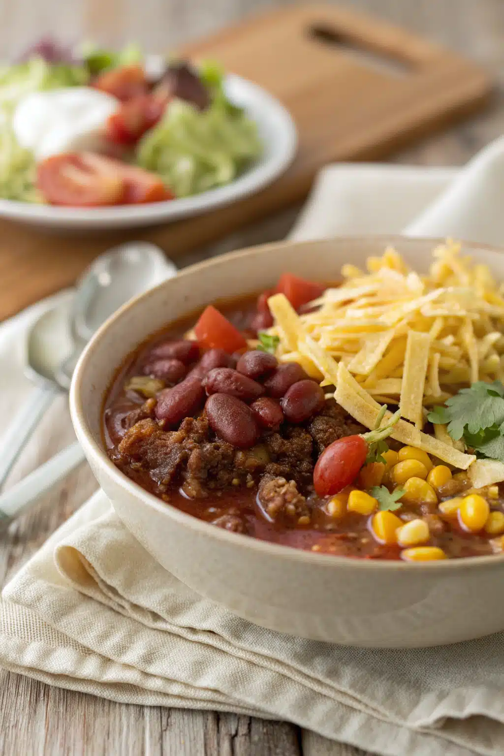 Taco Soup slice on plate showing perfect texture and swirl pattern