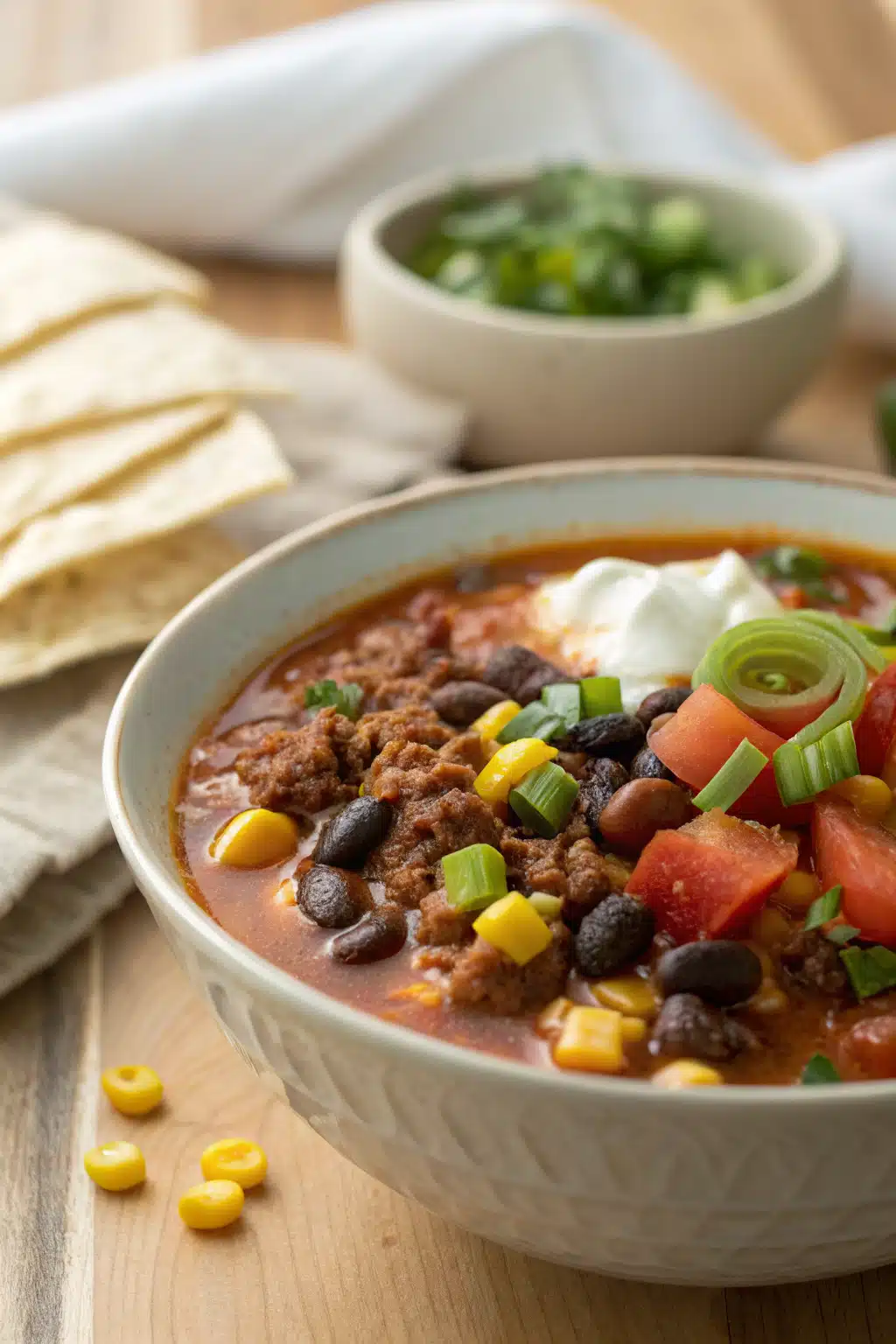 Taco Soup Recipe slice on plate showing perfect texture and swirl pattern