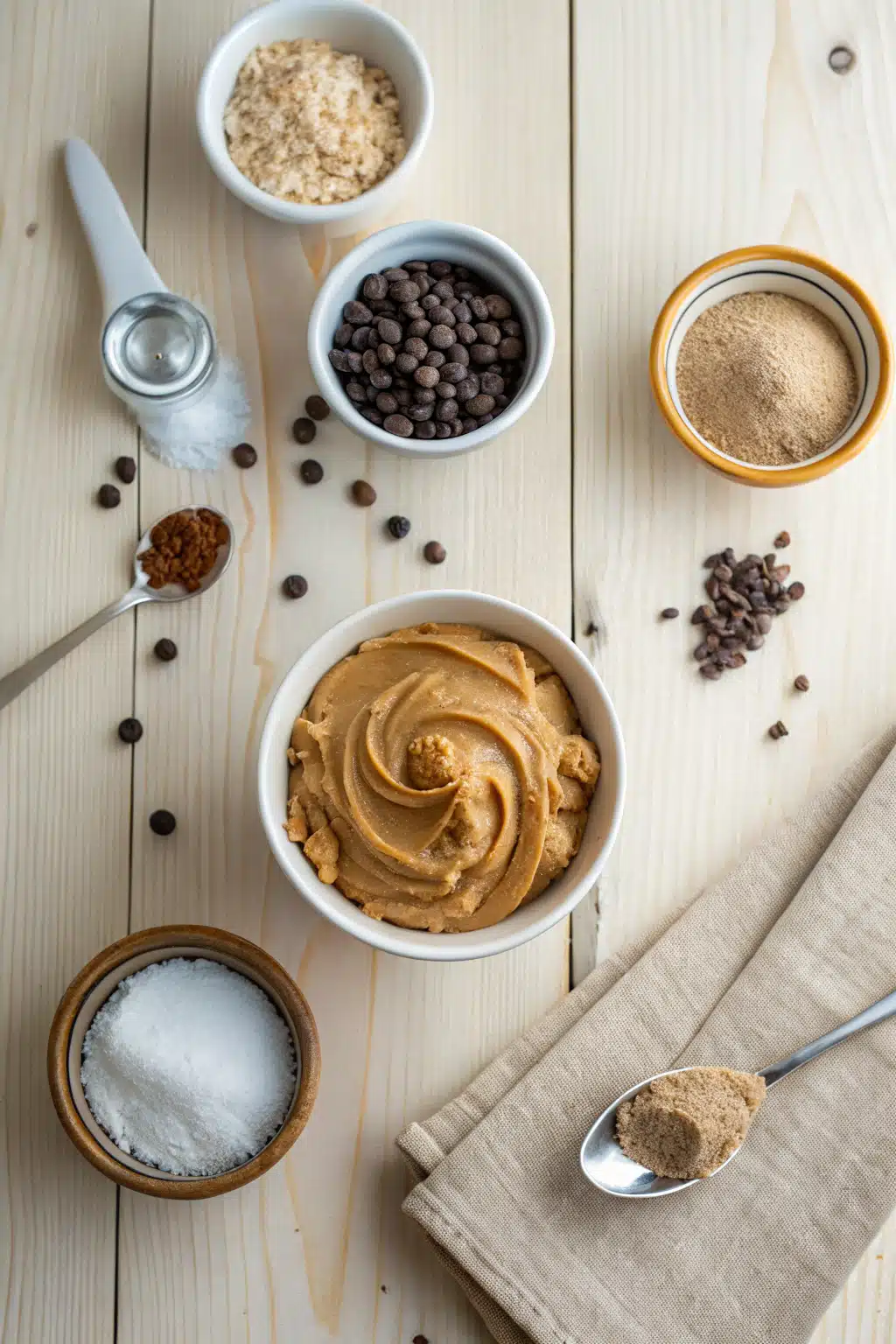 The Best Peanut Butter Chocolate Chip Cookies beautifully presented from an overhead angle