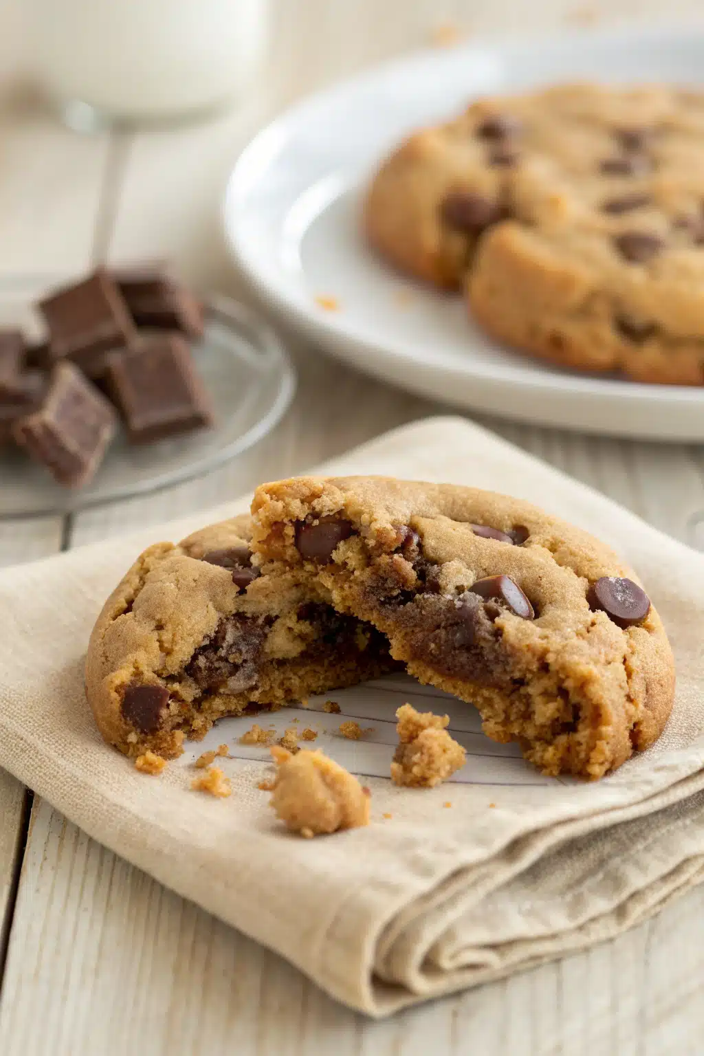 The Best Peanut Butter Chocolate Chip Cookies slice on plate showing perfect texture and swirl pattern
