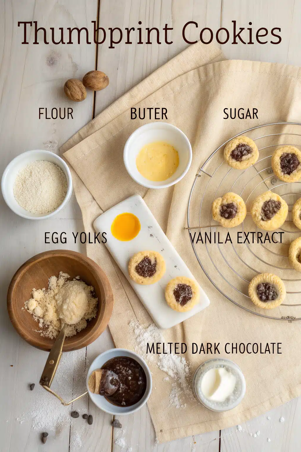 Thumbprint Cookies beautifully presented from an overhead angle
