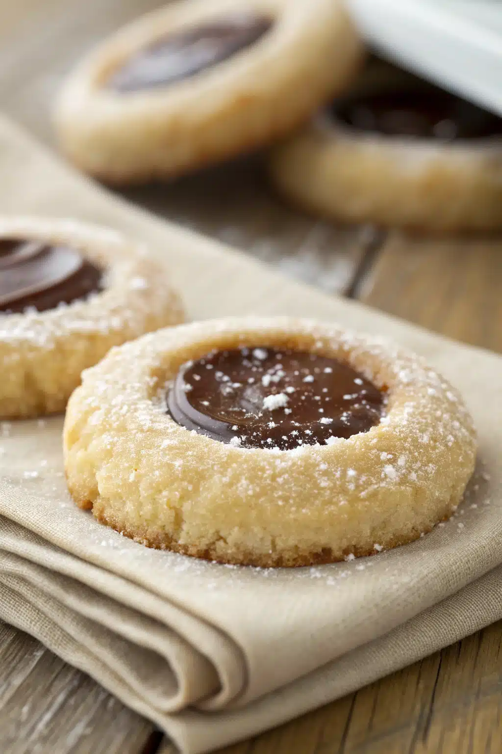 Thumbprint Cookies slice on plate showing perfect texture and swirl pattern