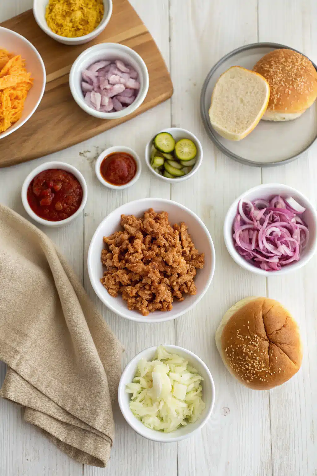 Turkey Sloppy Joes beautifully presented from an overhead angle