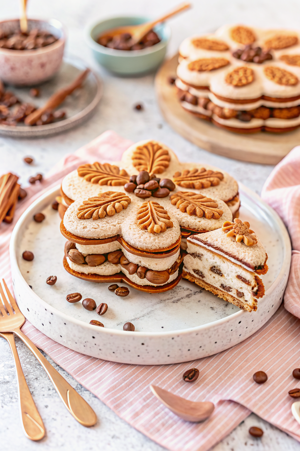 Turtle Ice Cream Sandwich Cake beautifully presented from an overhead angle