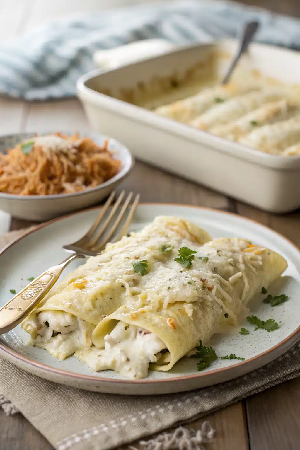 White Chicken Enchiladas ingredients organized and measured on kitchen counter