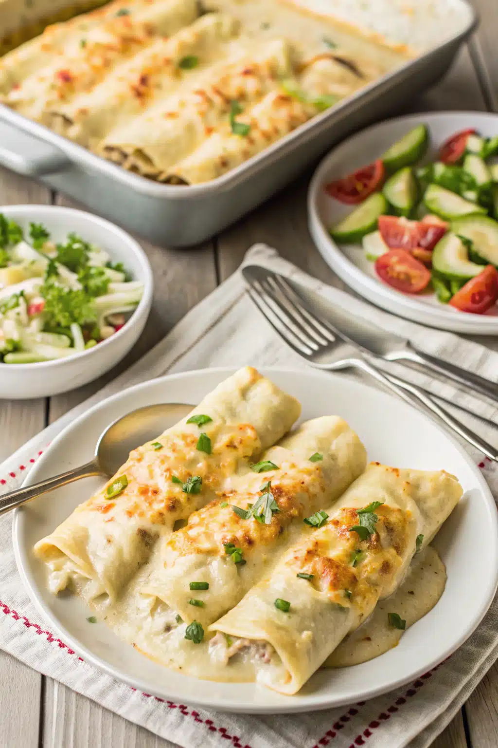 Creamy White Chicken Enchiladas ingredients organized and measured on kitchen counter