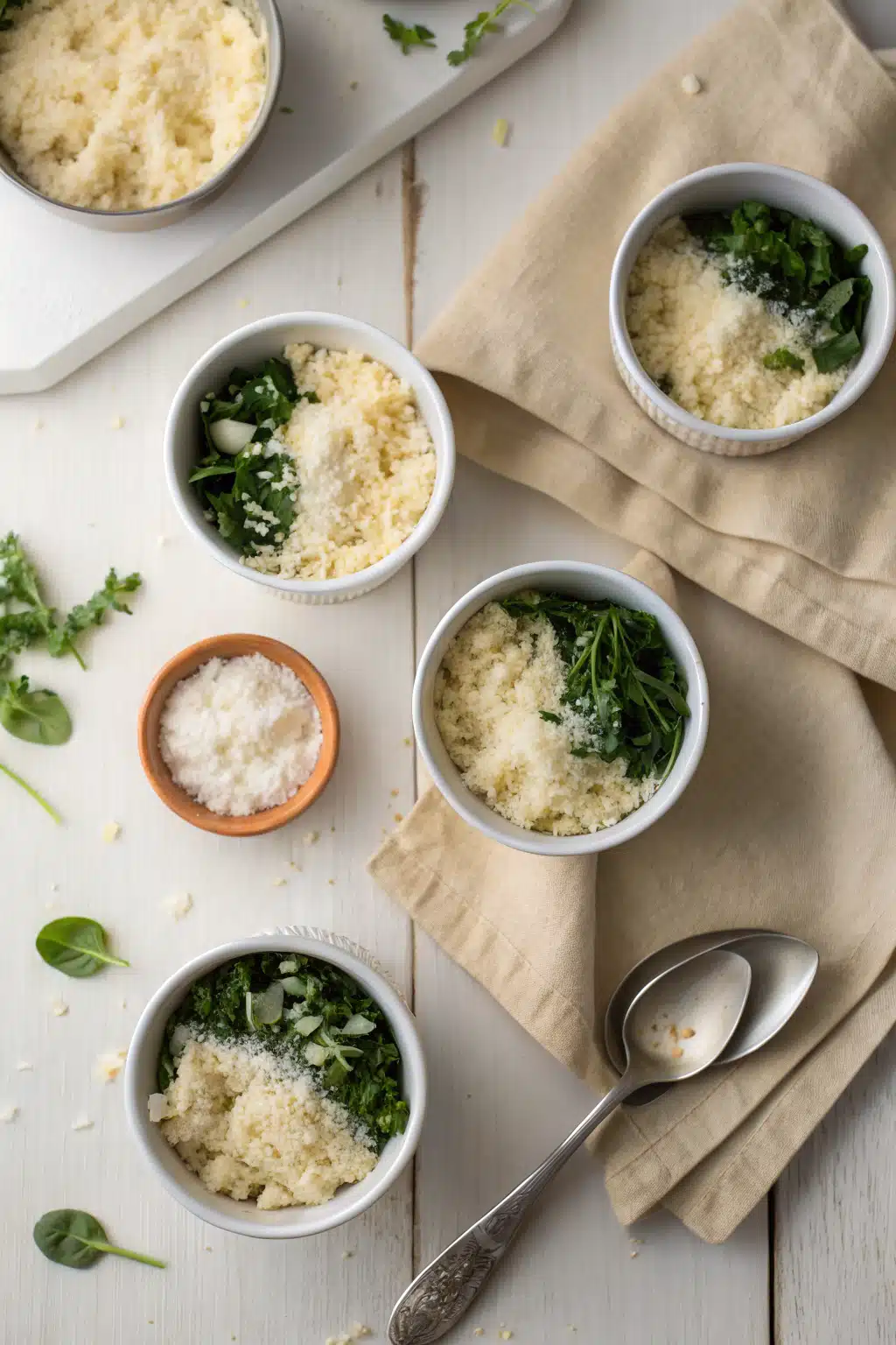 White Lasagna Soup beautifully presented from an overhead angle