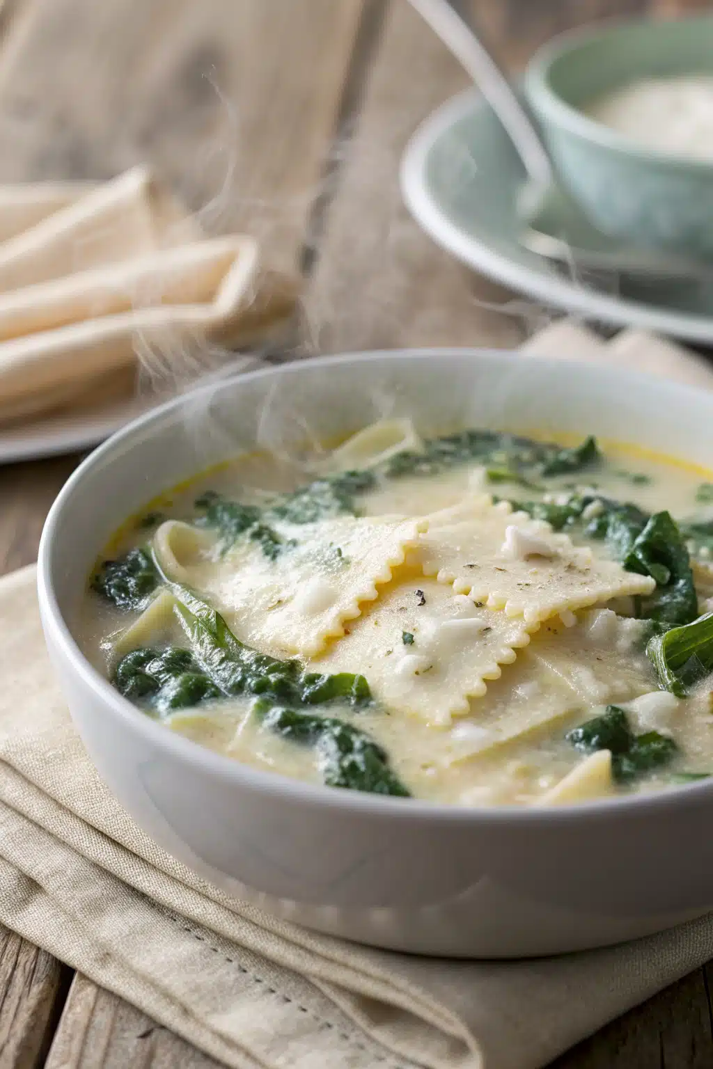 White Lasagna Soup slice on plate showing perfect texture and swirl pattern