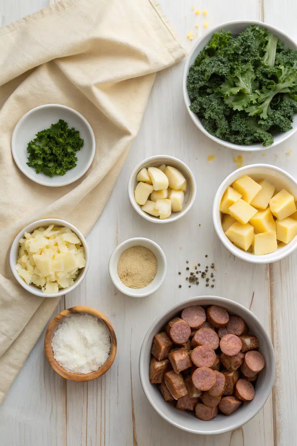 Zuppa Toscana beautifully presented from an overhead angle