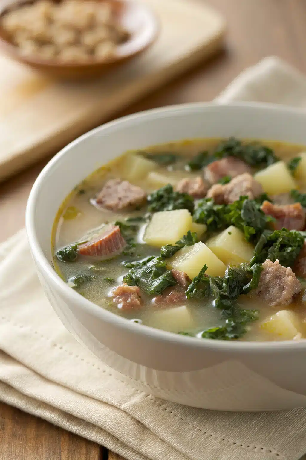 Zuppa Toscana slice on plate showing perfect texture and swirl pattern