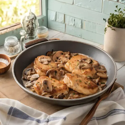 30 Minute Chicken Marsala with Mushrooms finished dish
