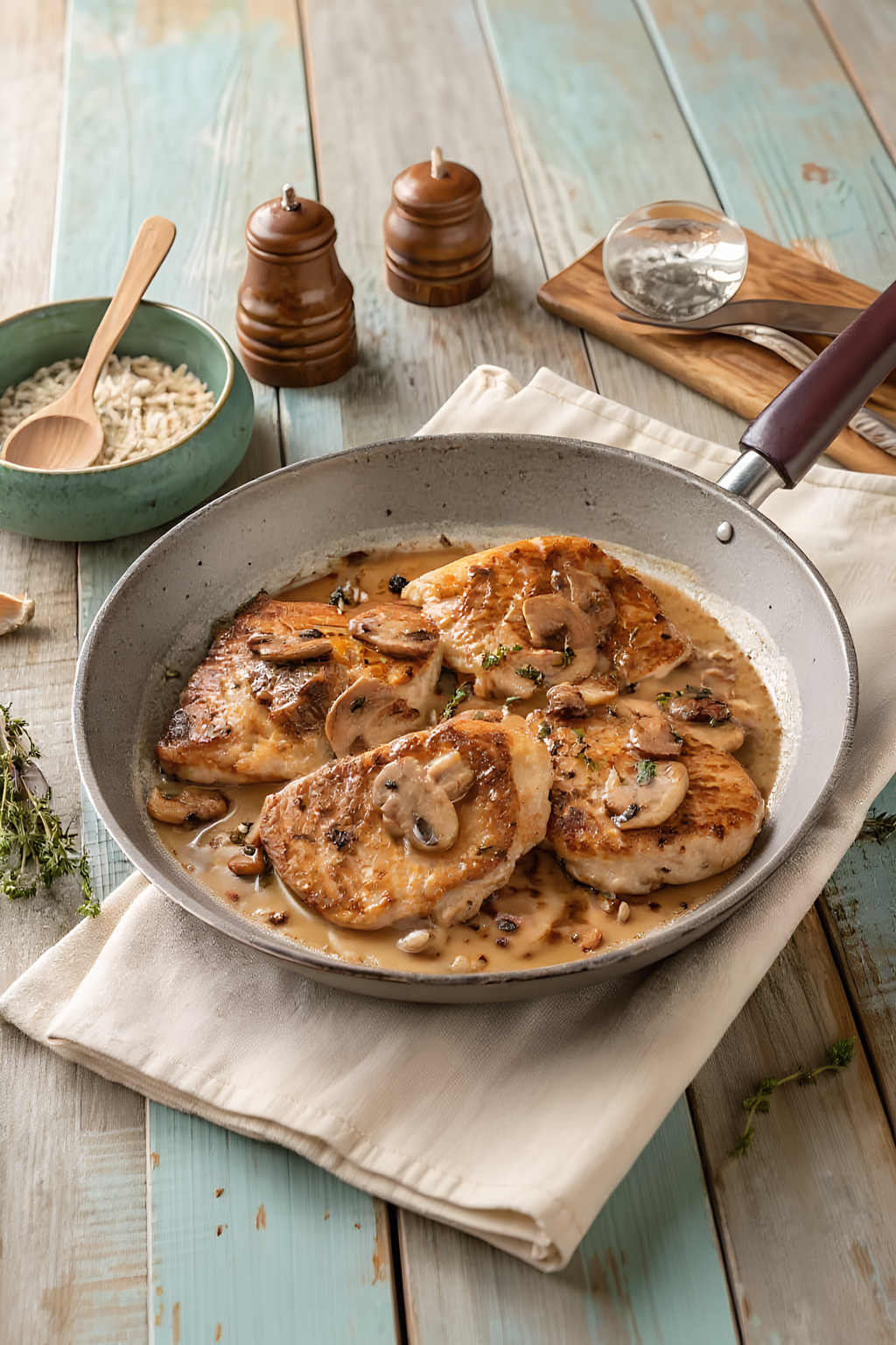 Close view of finished 30 minute chicken marsala