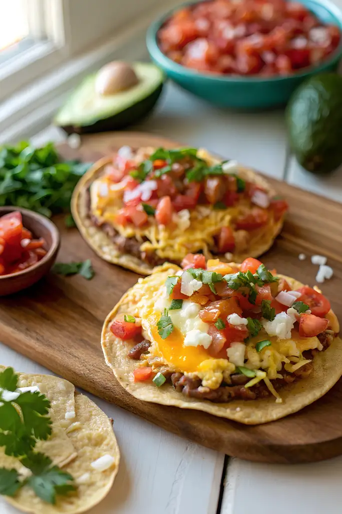 Breakfast tostadas with eggs and fresh pico