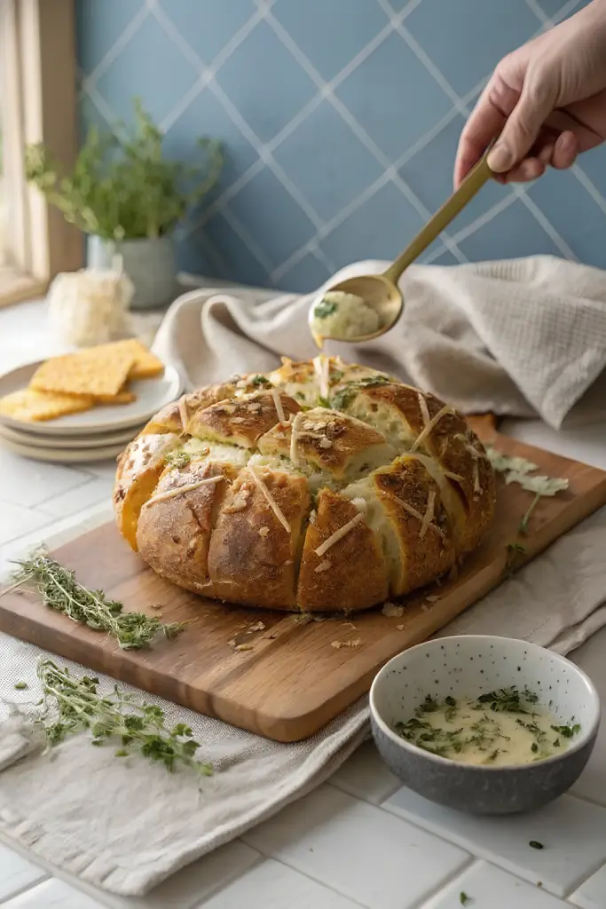 Cheesy garlic pull apart bread with melted mozzarella and cheddar