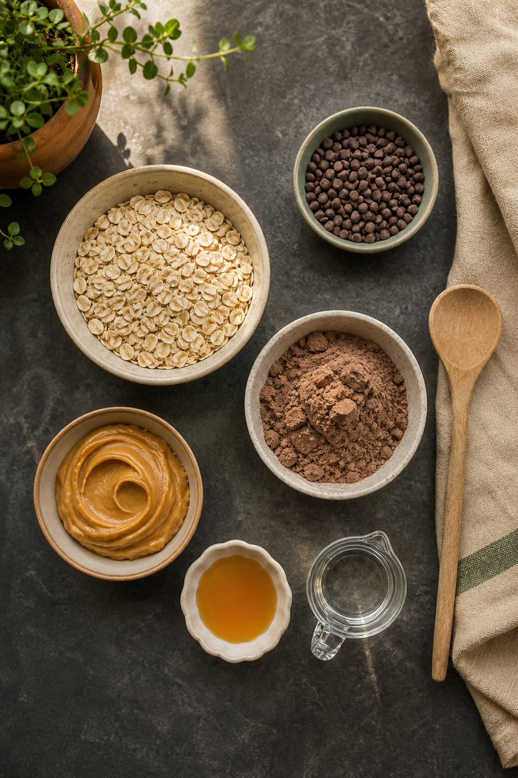 Ingredients measured for chocolate peanut butter protein balls