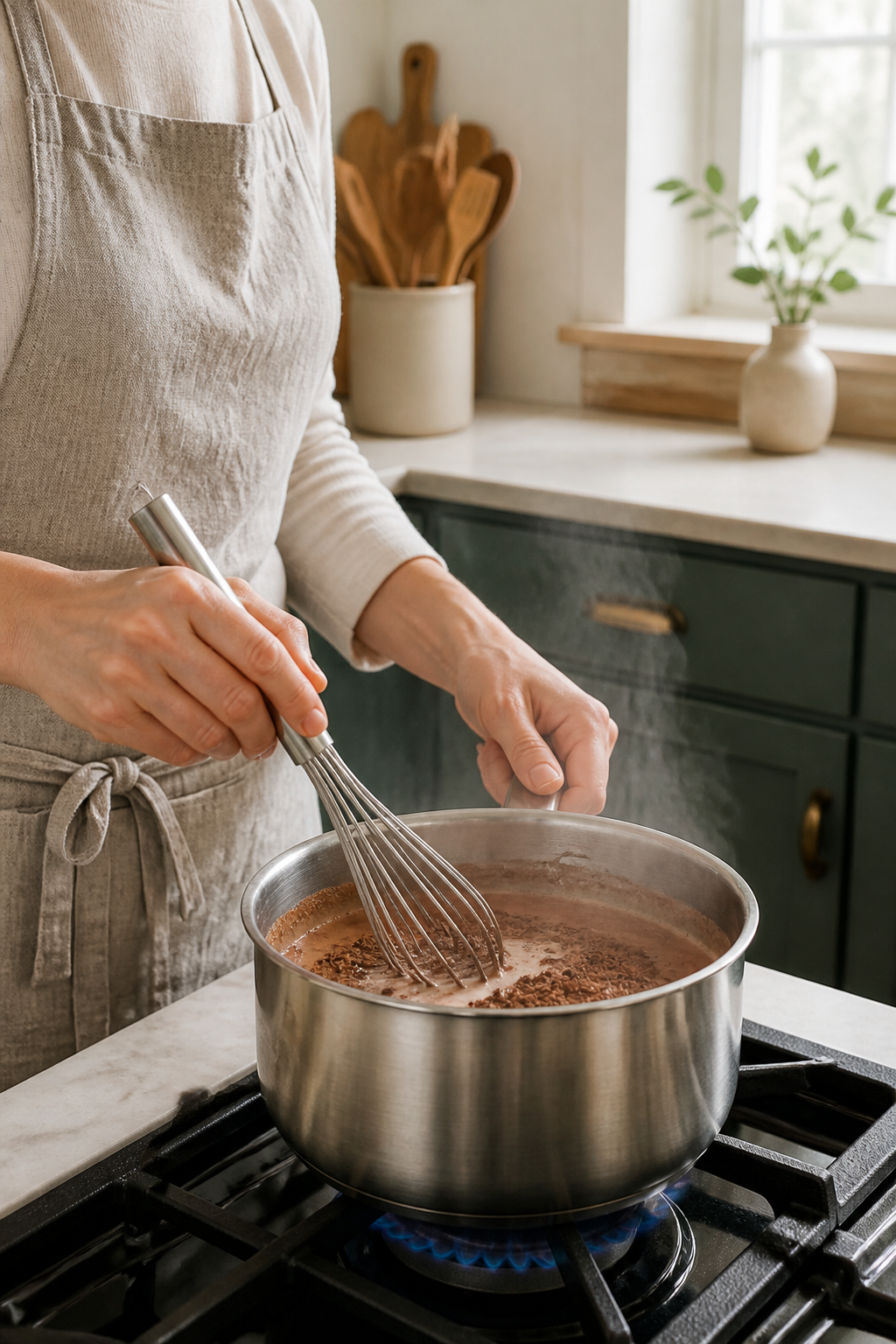 Preparing chocolate protein jello in the reserved kitchen scene