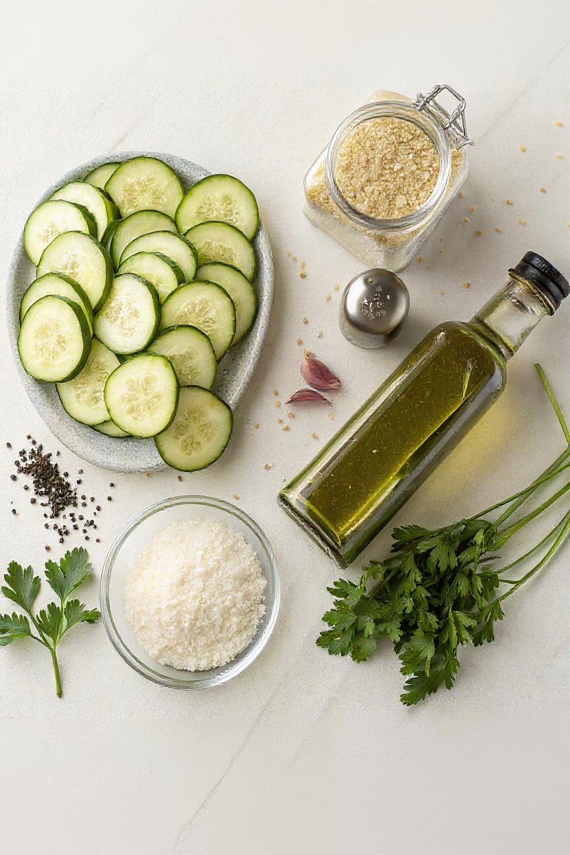 Measured ingredients for crispy baked zucchini chips