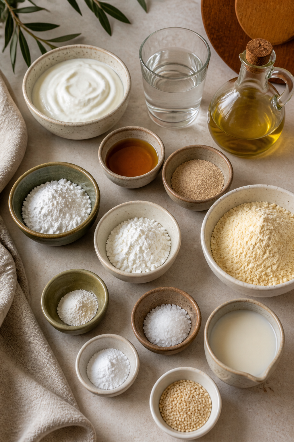 Ingredients measured for egg-free gluten-free bread rolls