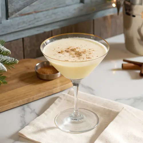 eggnog martini finished with a light dusting of nutmeg