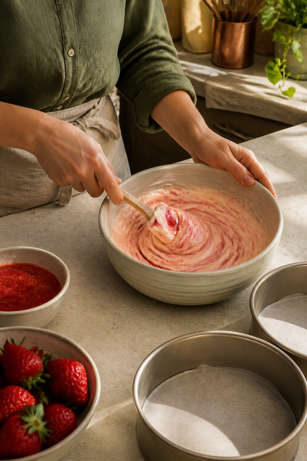 strawberry cake preparation in progress