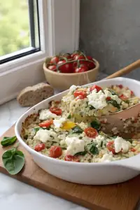 Greek baked quinoa with feta and spinach