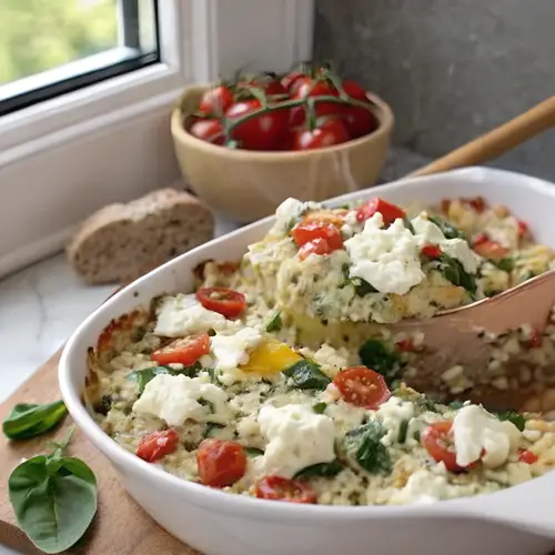 Greek baked quinoa with feta and spinach