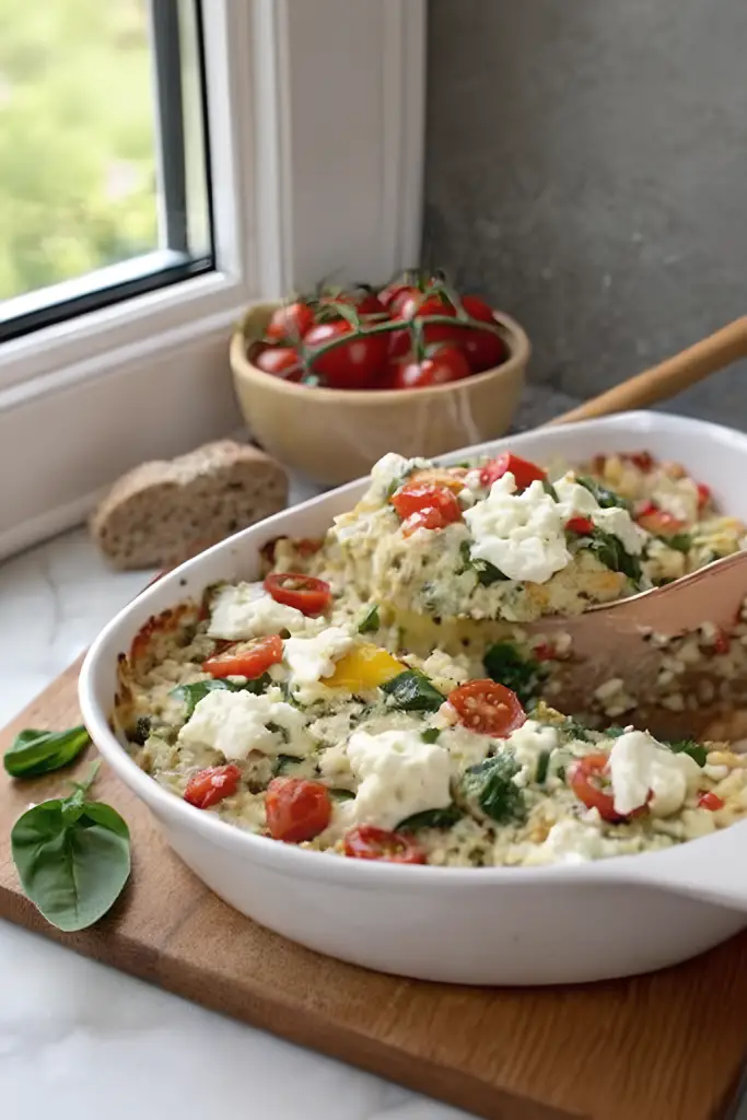 Greek baked quinoa with feta and spinach