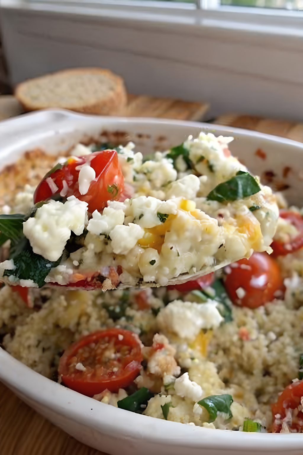 Cheesy Mediterranean quinoa casserole serving