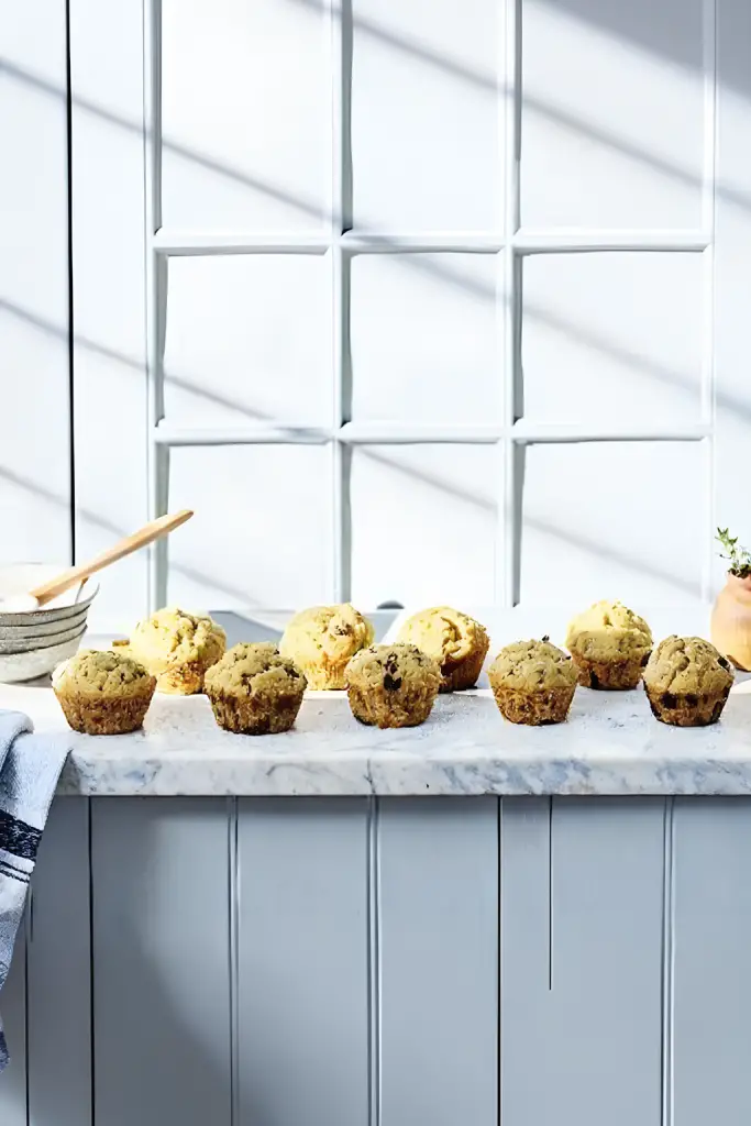 Finished healthy carrot flax muffins in the reserved kitchen scene
