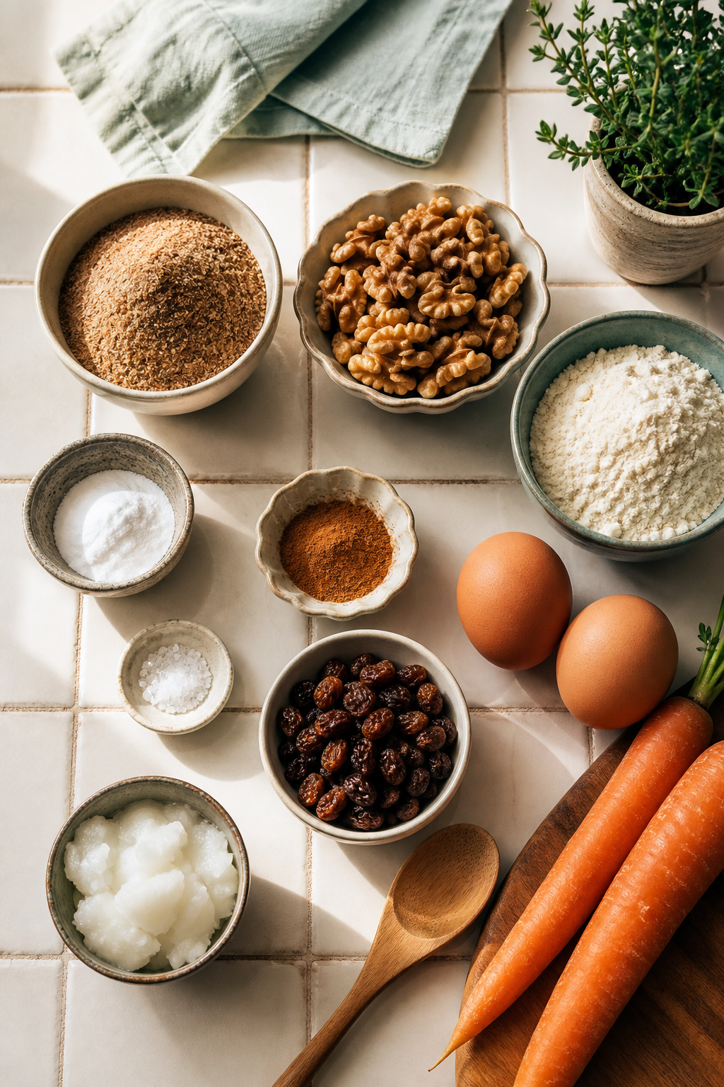 Ingredients measured for healthy carrot flax muffins
