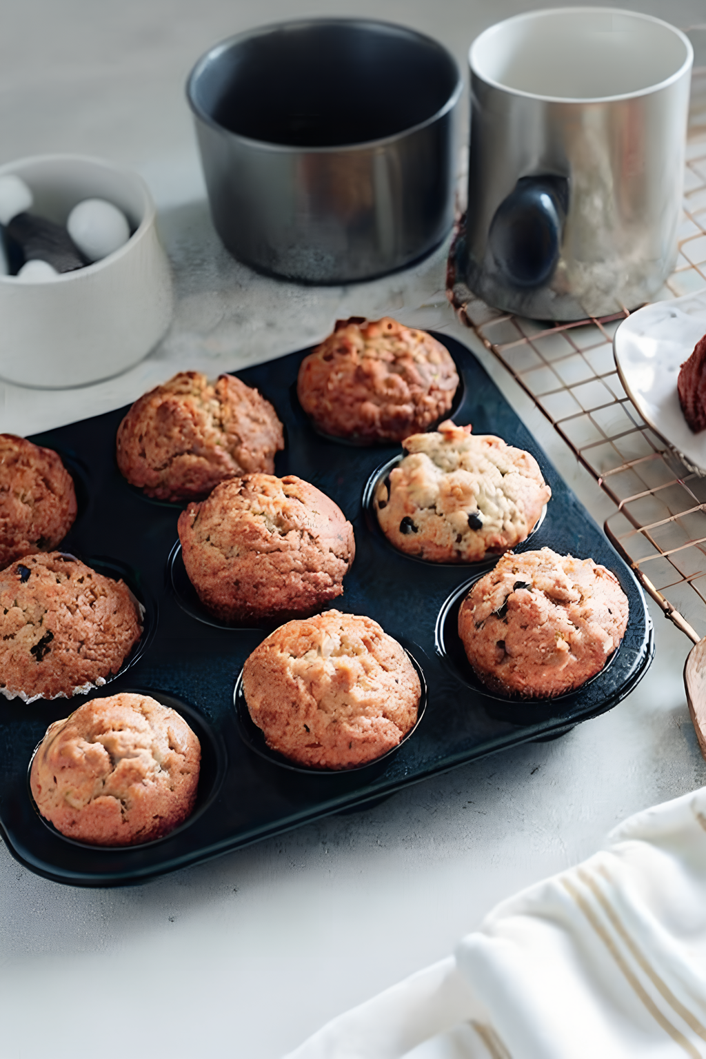 Close view of the finished healthy carrot flax muffins