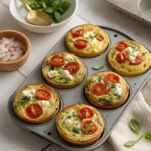 Finished healthy egg muffins in the reserved kitchen scene