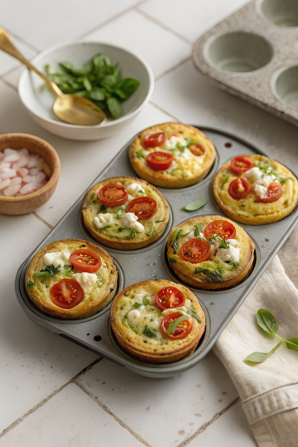 Finished healthy egg muffins in the reserved kitchen scene
