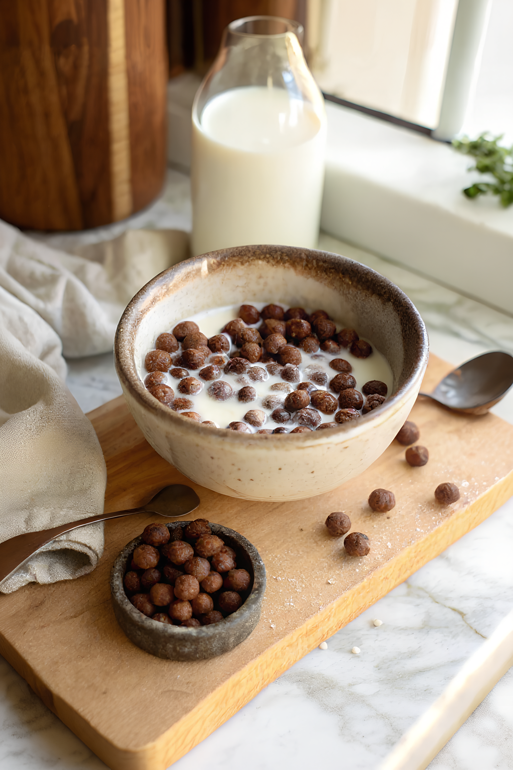 Close view of finished homemade chocolate cereal