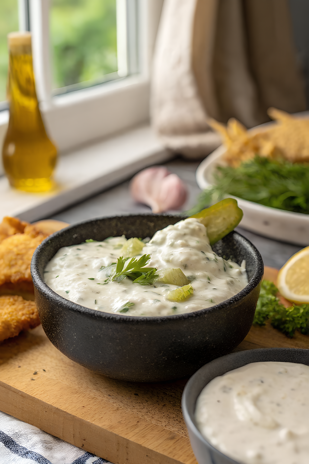 Close view of finished homemade tartar sauce