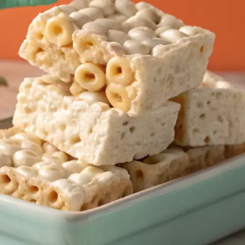 Marshmallow melties cereal bars stacked for serving
