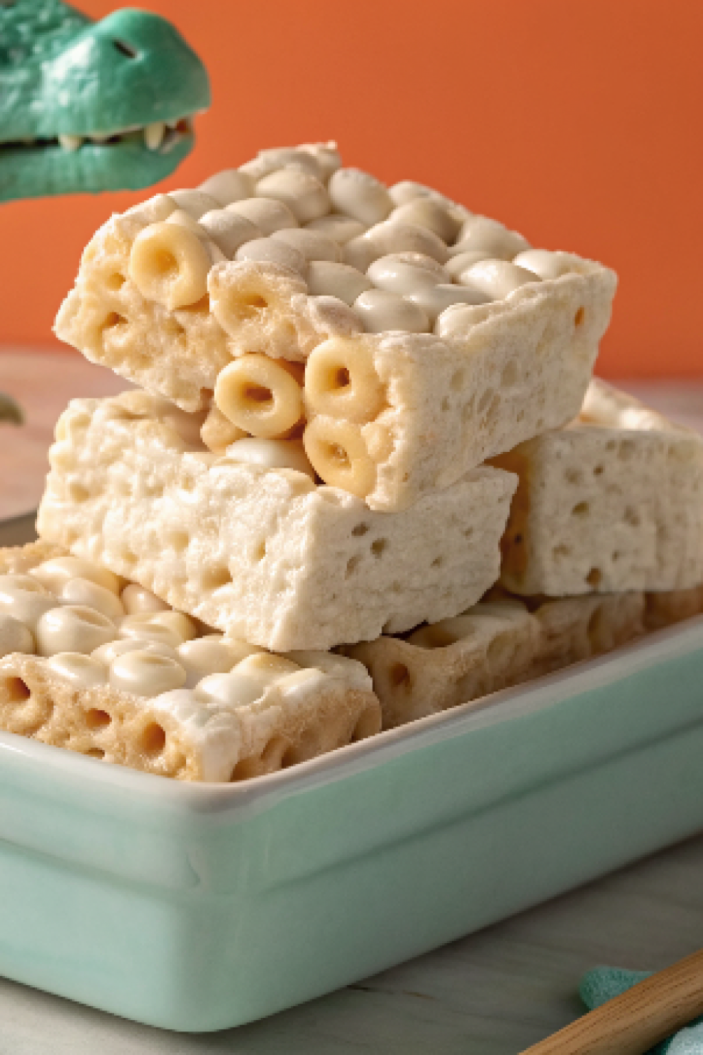 Marshmallow melties cereal bars stacked for serving