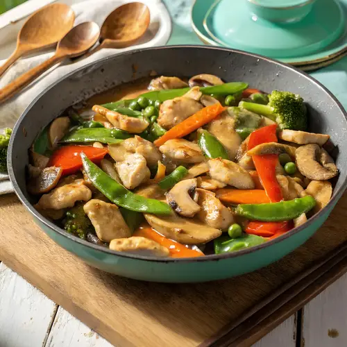 Moo goo gai pan with chicken and crisp vegetables