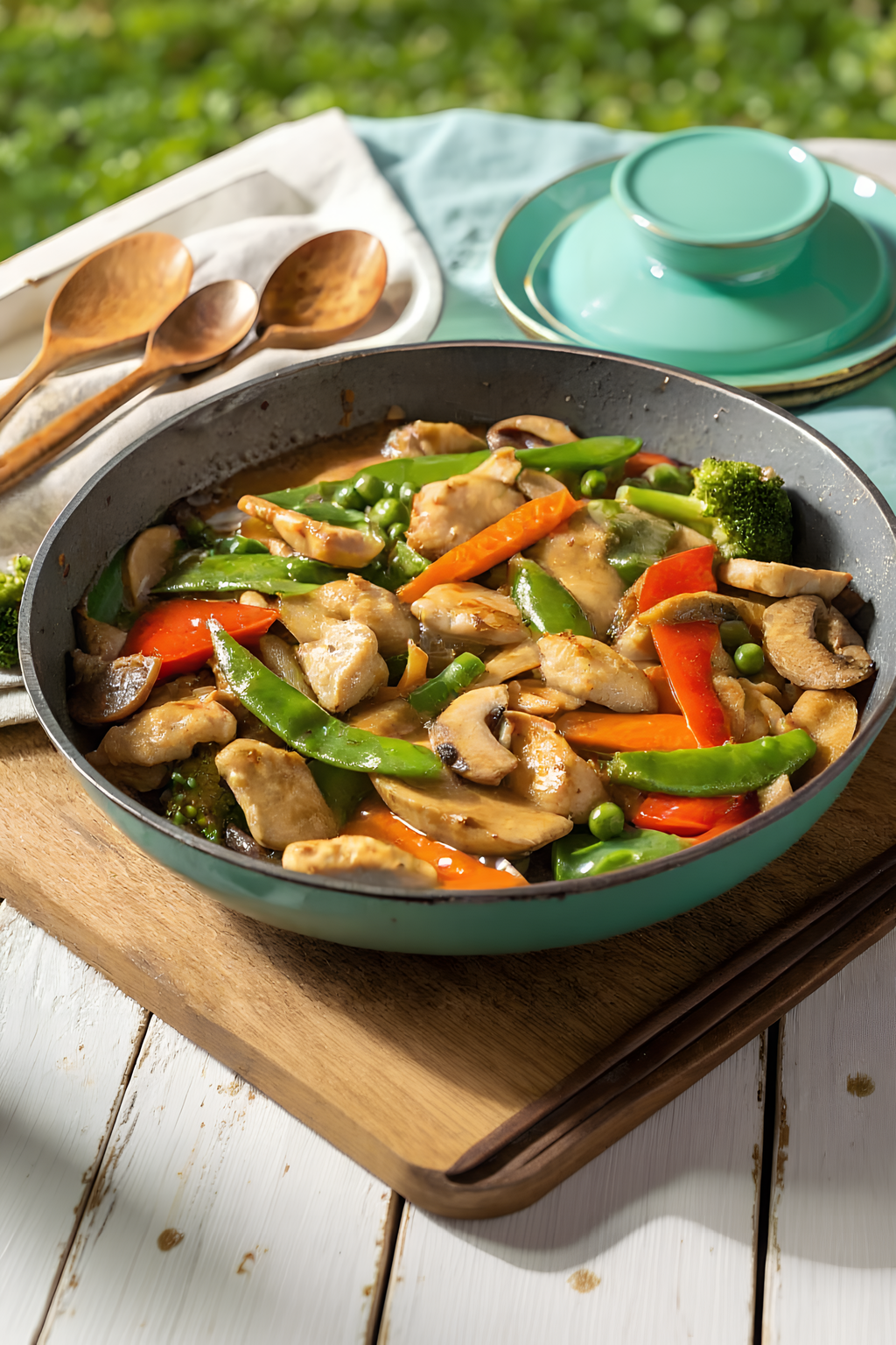 Moo goo gai pan with chicken and crisp vegetables