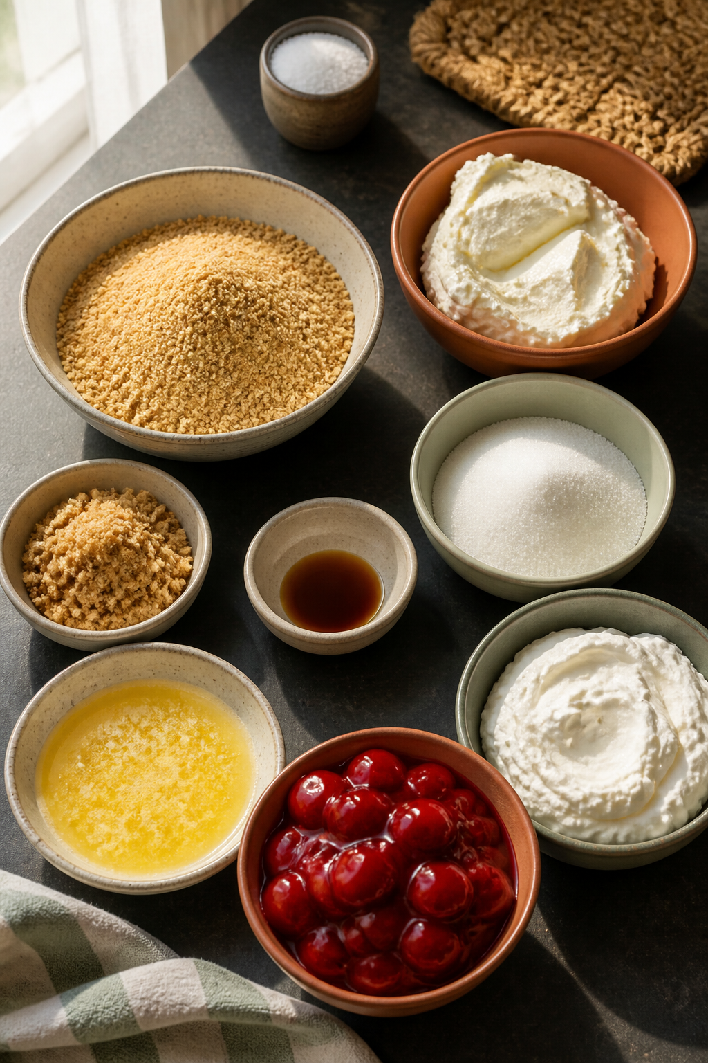 Ingredients measured for no bake cherry delight