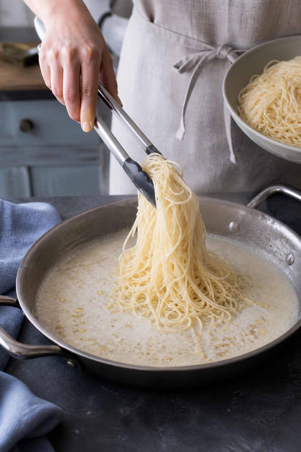 Preparing one pot garlic Parmesan pasta step by step