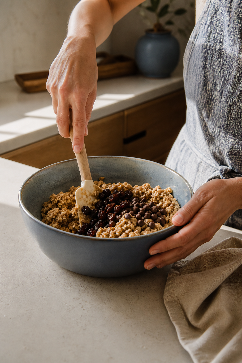 Preparing road trip energy bites in the reserved kitchen scene