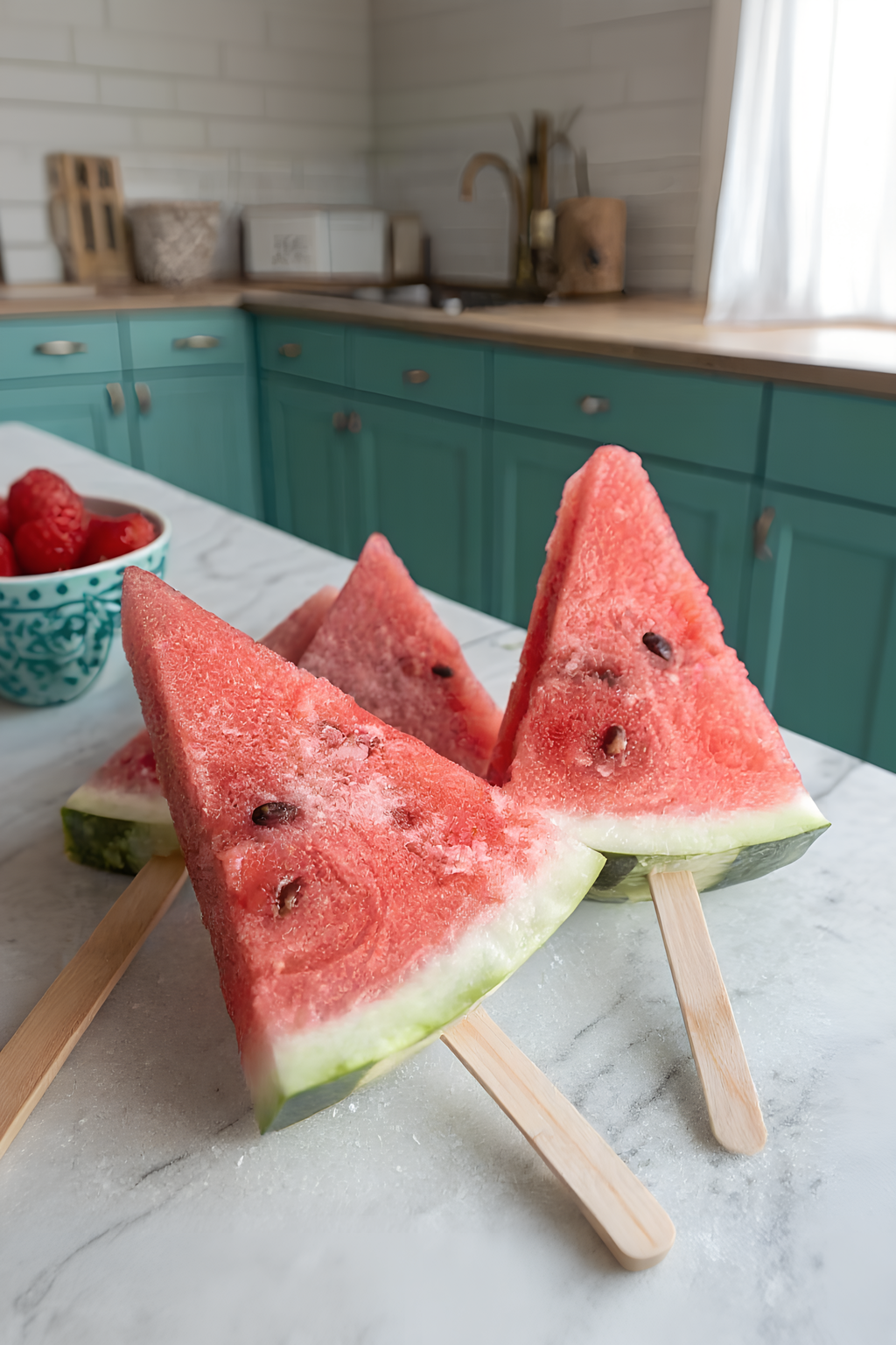 Close view of icy watermelon pops